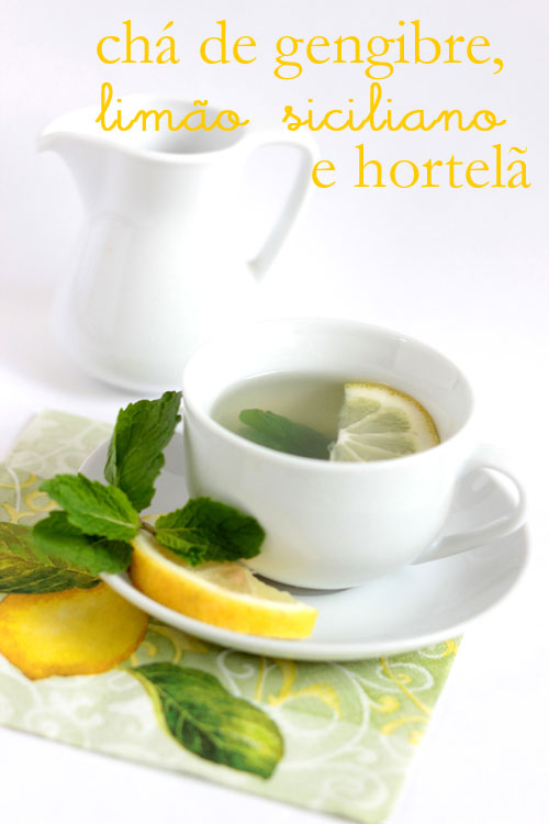 chá de gengibre, limão e hortelã